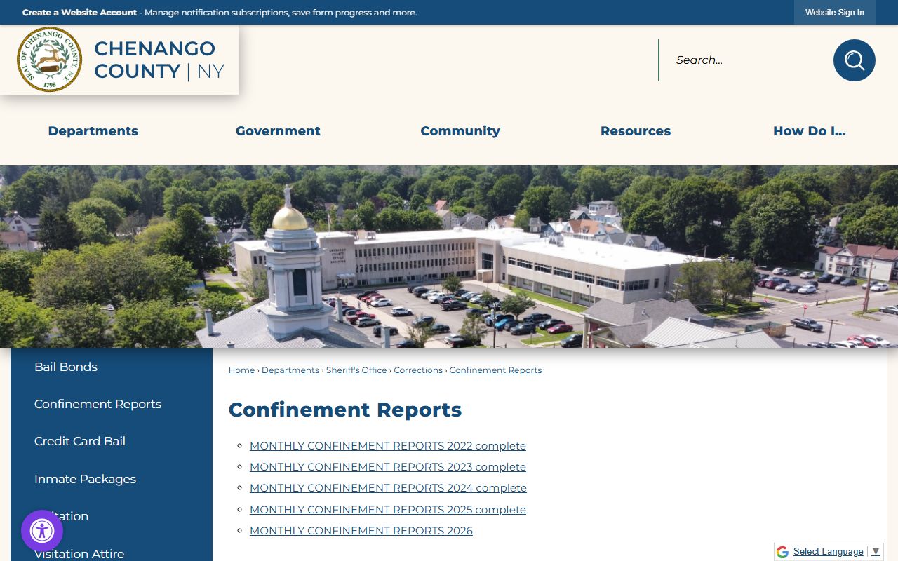 Chenango County inmate population confinement reports page