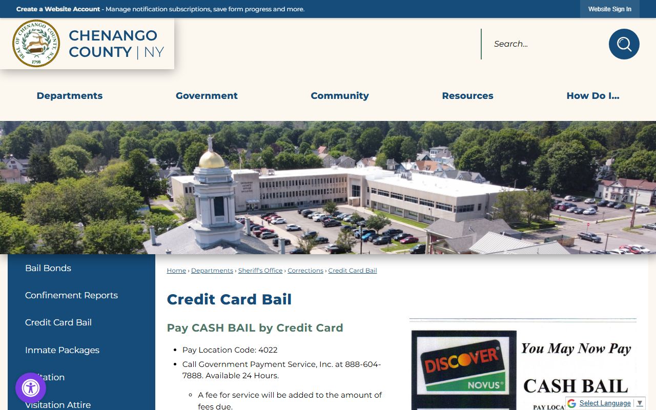 Chenango County inmate records credit card bail information